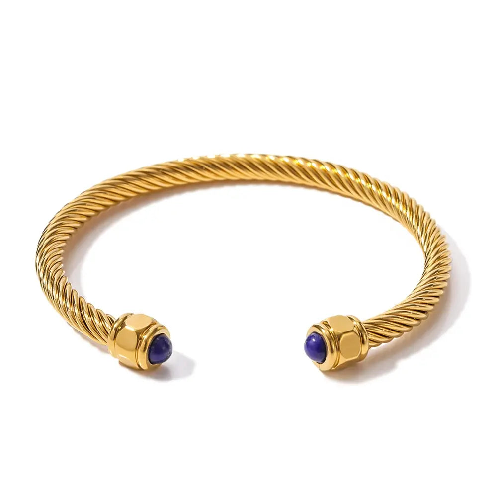 Pulseira Twisted Thread 18k banhado a ouro para mulheres, aço inoxidável, pedra natural, textura metálica, prova de manchas, presente da jóia, 2023