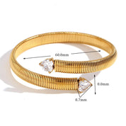 Ebbelle coração zircão terminou listrado abertura pulseira 316l jóias de aço inoxidável 18k banhado a ouro encantos de moda feminina