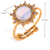 E.B. Belle-Natural Opal Stone Rings para Mulheres, Círculo Ajustável, Coração, Sol, Waterdrop, Aço Inoxidável, Chapeamento PVD, Pedras Preciosas