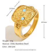 Ebbelle estilo retrô estrela lua pingente colar anel conjunto de joias aço inoxidável 18k ouro formato quadrado feminino charme para festa