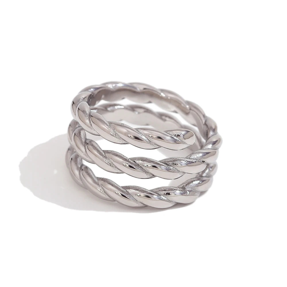 E.B. Belle-Three Layer Spiral Twists Ring para mulheres, anéis de aço inoxidável 316L, acessórios banhados a ouro 18K