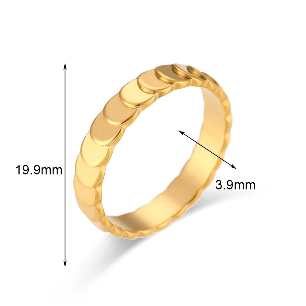 E.B. Belle-anéis banhados a ouro 18k em aço inoxidável para mulheres, design básico de textura em escala de peixe, anéis minimalistas para senhoras, meninas, anel feminino