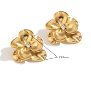 E.B. Belle-Double Layer Flower Earrings, Jóias Banhadas a Ouro 18K, Resistente à Água, Aço Inoxidável 316L, Acessórios Retro