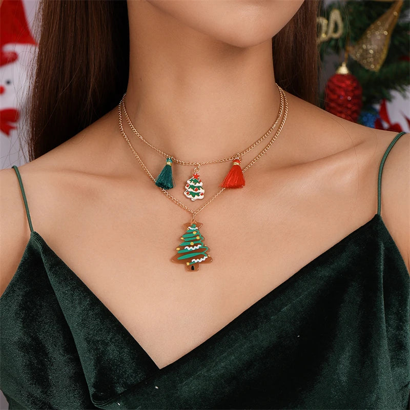 Bohemian Christmas Tree Tassel Pingente Colar para Mulheres Link Chain Necklace Meninas Party Festival Jóias Presentes