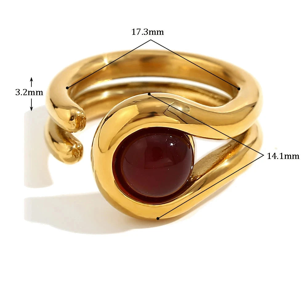 E.B. Belle-Double Layer Gemstone Ring para mulheres, banhado a ouro 18k, impermeável, aço inoxidável, sem manchas, meninas, abertura