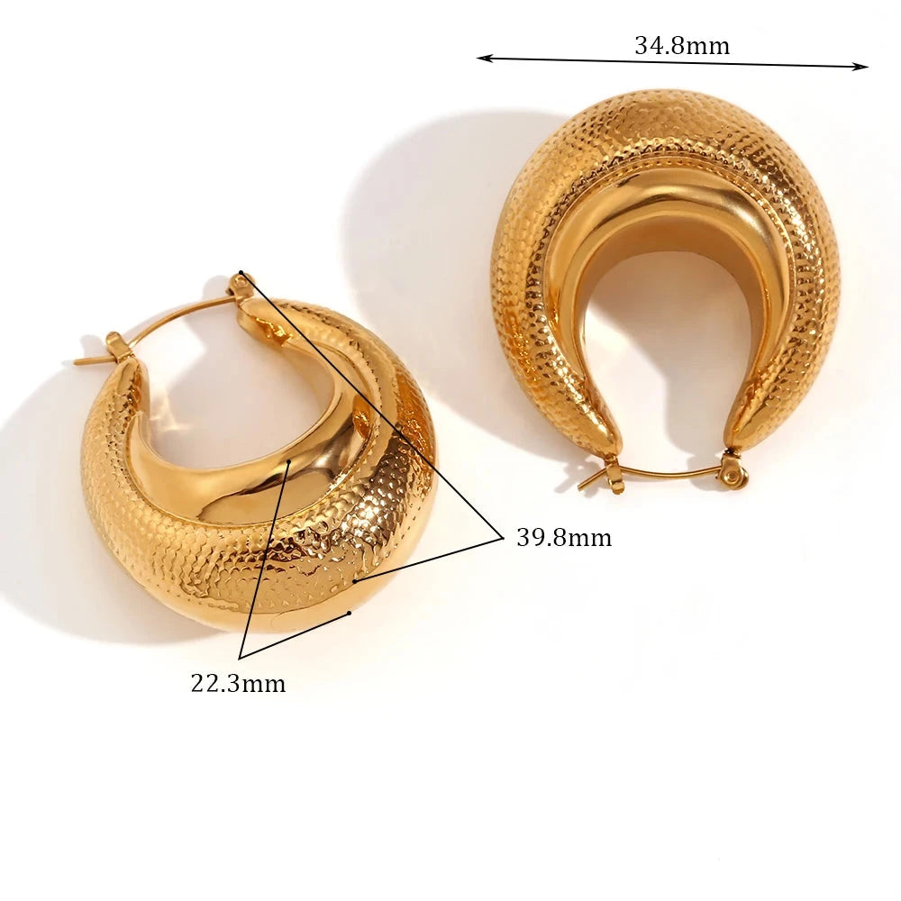 Spliced Snakeskin Smooth Hollow Hoop Earrings para mulheres, impermeável banhado a ouro 18k, jóias em aço inoxidável 316L