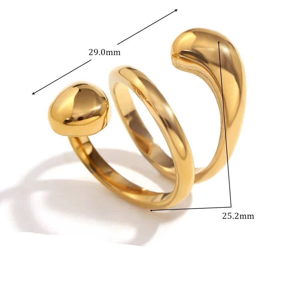 E.B. Belle-Double Layered Espiral Snake Ring, Banhado A Ouro 18K Jóias, Anel de abertura, Aço Inoxidável 316L, acessórios