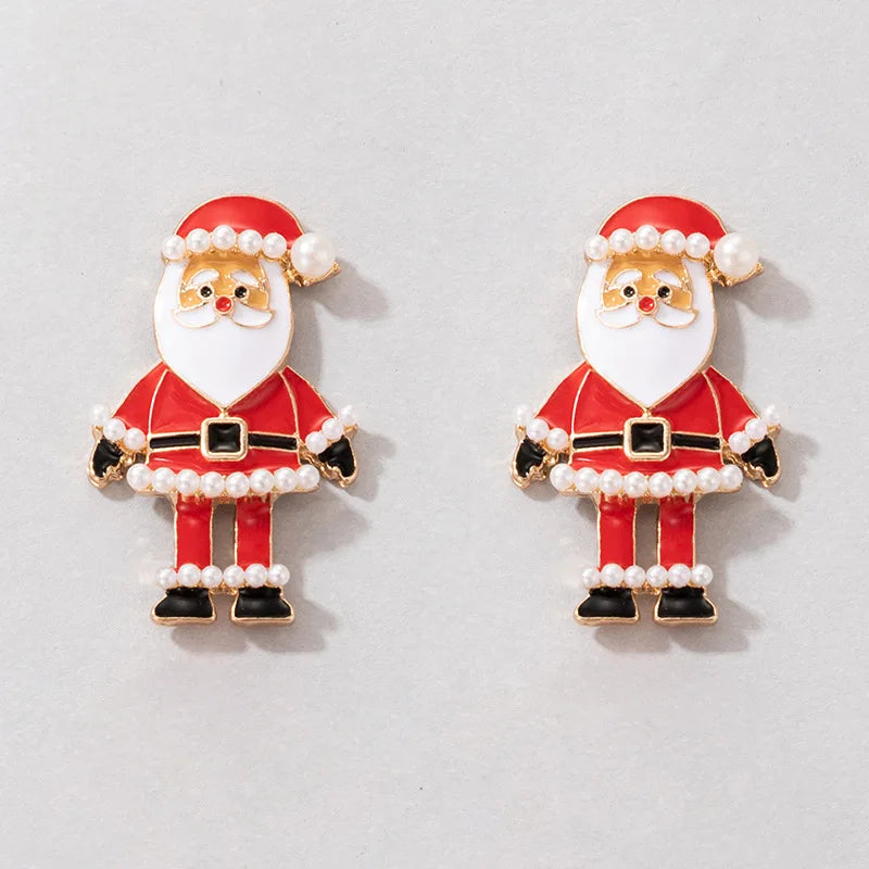 Brincos De Esmalte De Papai Noel Para Mulheres, Requintada Pérola De Imitação, Desenhos Animados, Brinco De Natal, Natal, Ano Novo, Presentes De Festa