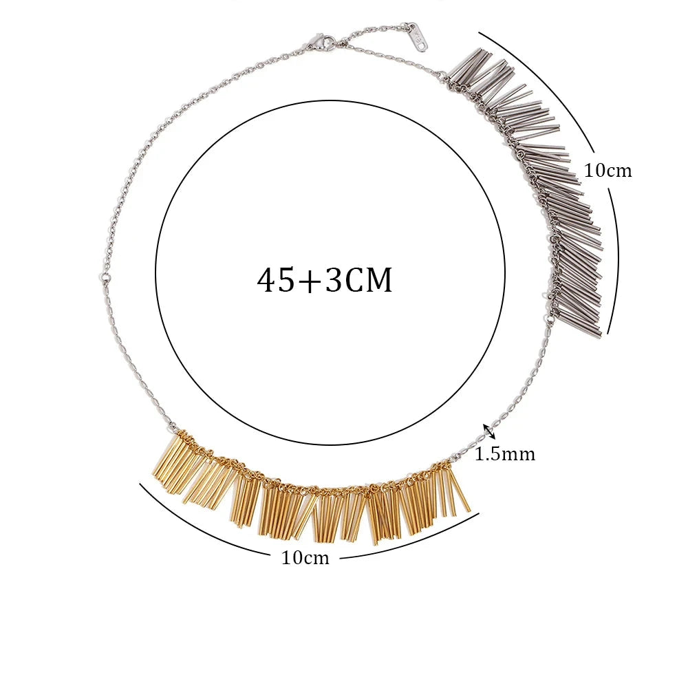 E.B. Colar Barriga-Dois Tons para Mulheres, Banhado a Ouro 18K, Corrente no Pescoço, Linha Borla Exagerada, Acessórios em Aço Inoxidável 316L