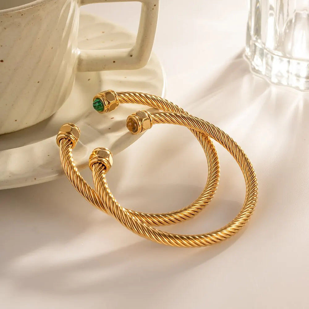 Pulseira Twisted Thread 18k banhado a ouro para mulheres, aço inoxidável, pedra natural, textura metálica, prova de manchas, presente da jóia, 2023