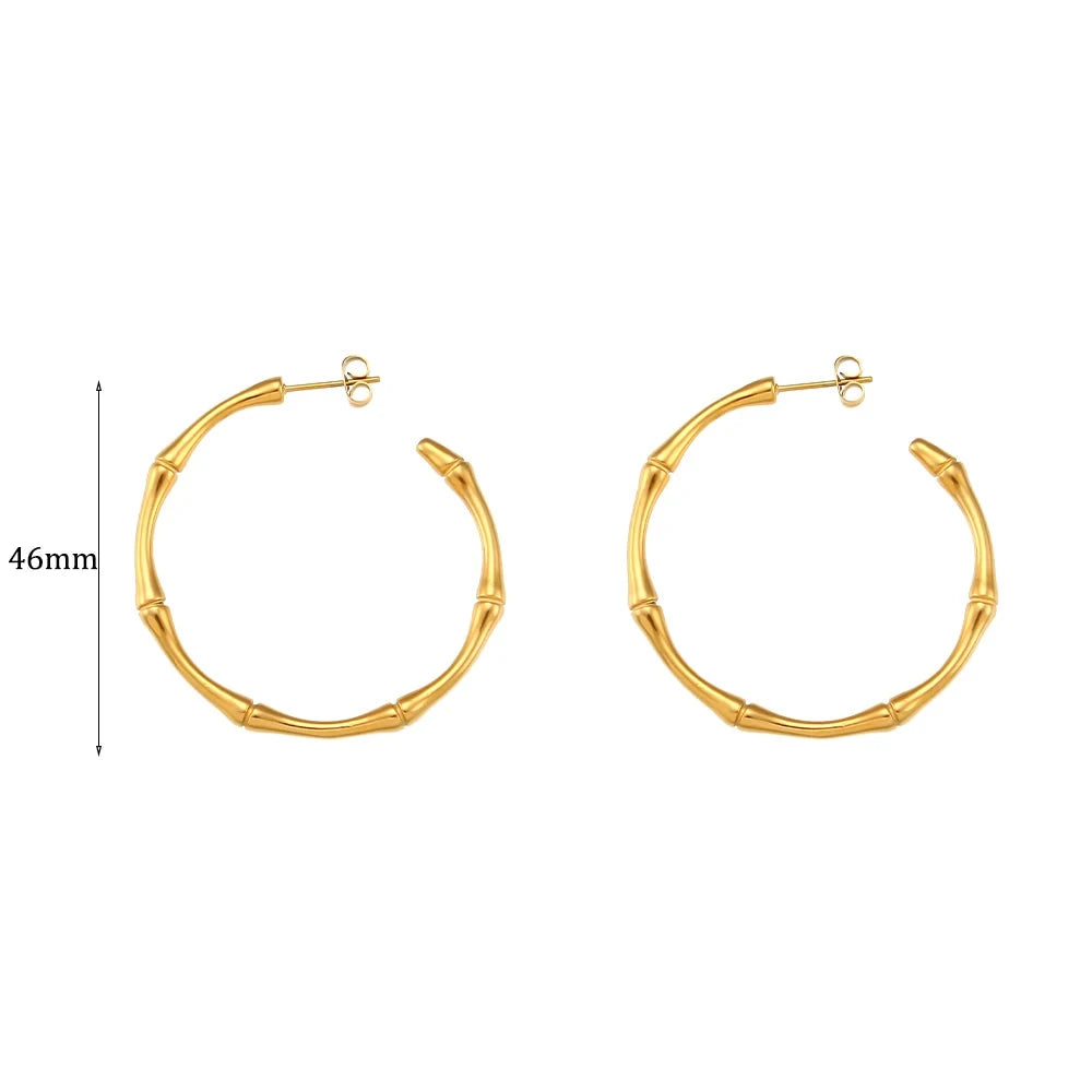 Ebbelle Minimalista Básico Fino Bambu Grande Brincos de Argola de Ouro Para Mulheres Banhado A Ouro de Aço Inoxidável À Prova D 'Água Feminino Grande Argola