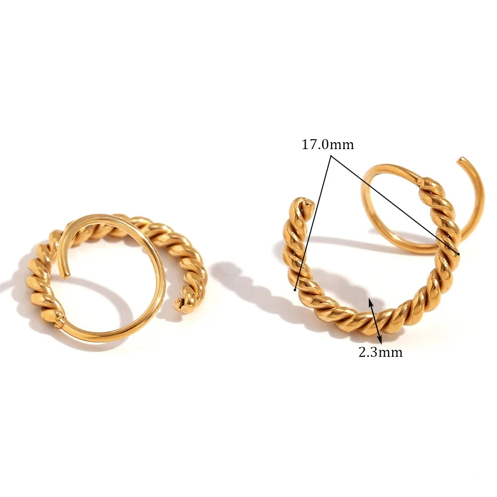 E.B. Belle-Double Layer Twist Spiral Hoop Earrings, aço inoxidável banhado a ouro, brinco pequeno Huggies para senhoras, jóias minimalistas