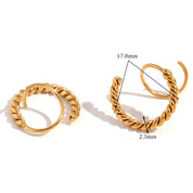 E.B. Belle-Double Layer Twist Spiral Hoop Earrings, aço inoxidável banhado a ouro, brinco pequeno Huggies para senhoras, jóias minimalistas