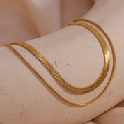 E.B. Pulseiras Banhadas a Ouro Minimalistas de Barriga para Mulheres, Corrente de Cobra Espinha, Camadas Duplas, Jóias Básicas, Aço Inoxidável