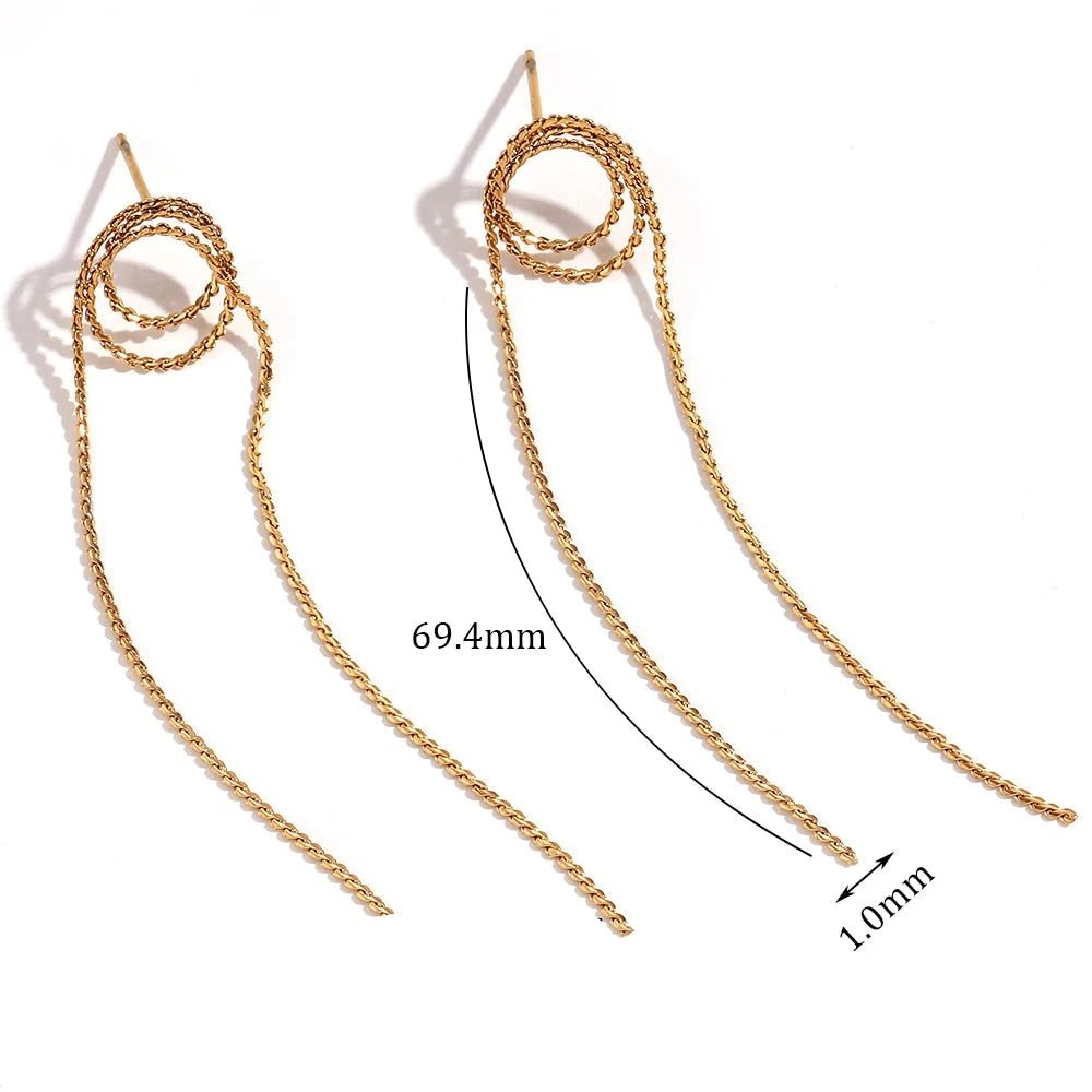 E.B.belle S-chain tecido dois brincos de borla longa banhado a ouro 18K decoração elegante brincos femininos de aço inoxidável 316L