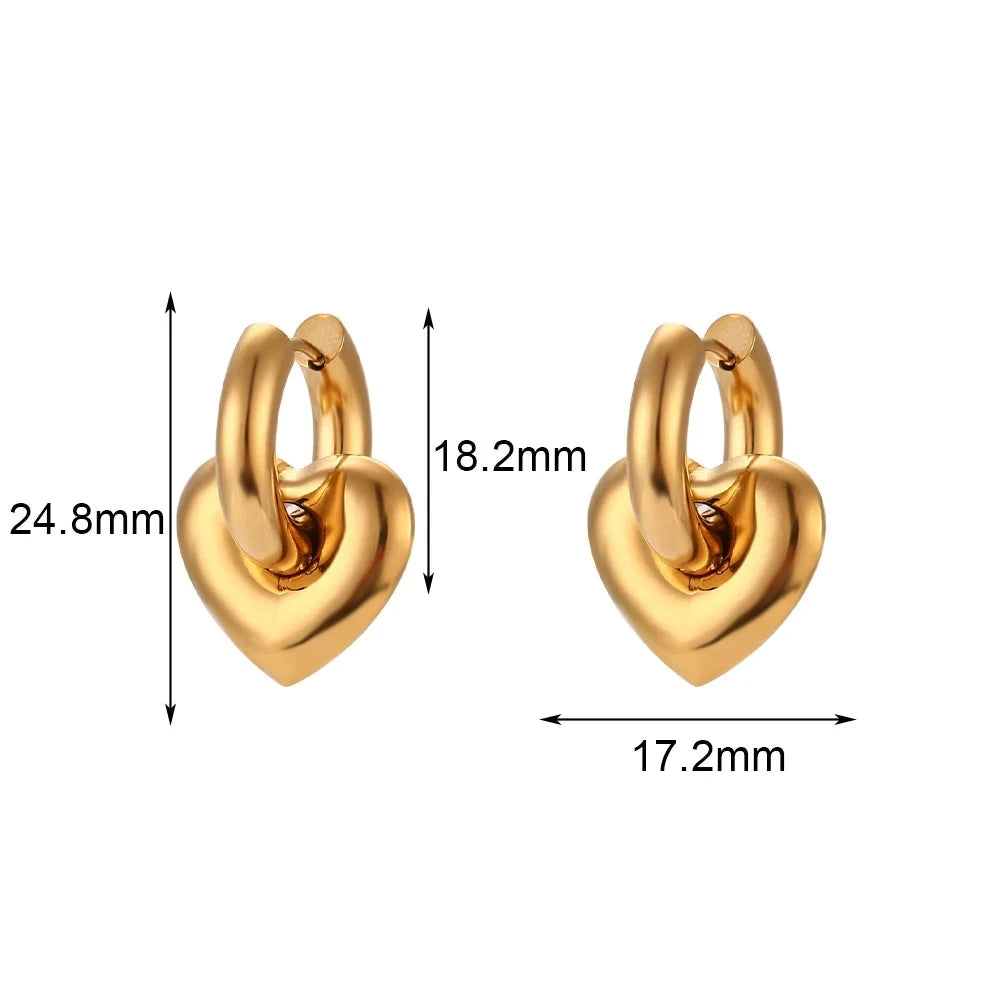 E.B. Belle-Heart Love Shape Chunky Hoop Earrings para mulheres, joias modernas, aço inoxidável