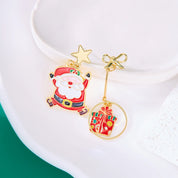 Xmas Santa Tassel Stud Brincos para Mulheres, Moda Assimétrica Jóias, Esmalte, Estrela de Natal, Caixa Presente Árvore, Perfurado Dangle