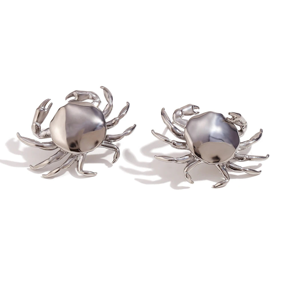 E.B. Brincos Belle Little Crab para mulheres, resistente à água, cor prata, aço inoxidável 316L, banhado a ouro 18K, presente