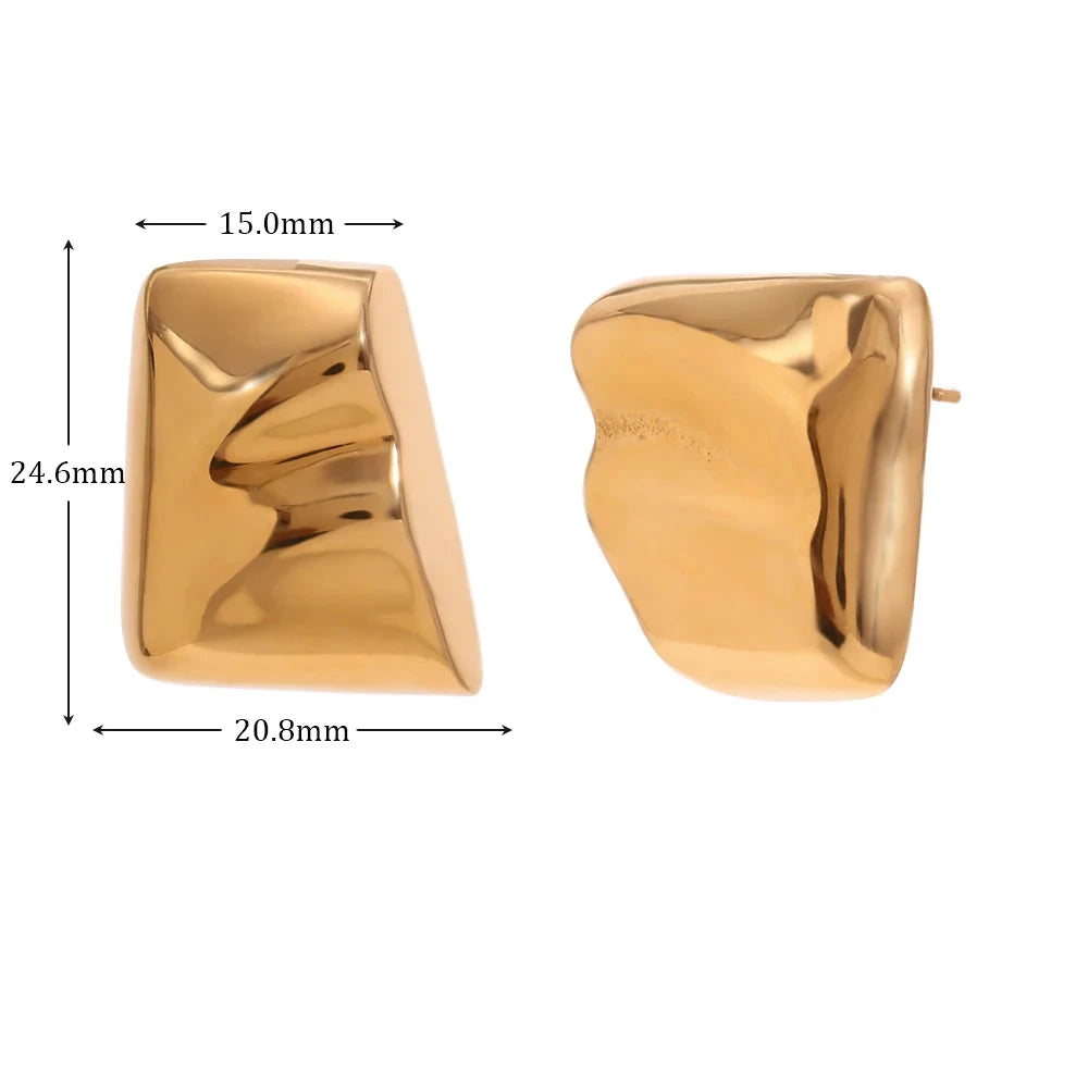 E.B. Belle-Brincos Geométricos Trapezoidais, Jóias Banhadas a Ouro 18K, Acessórios em Aço Inoxidável 316L