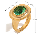 Ebbelle forma oval anel de zircônia verde básico feminino jóias aço inoxidável 18k ouro moda charme hipoalergênico para festa