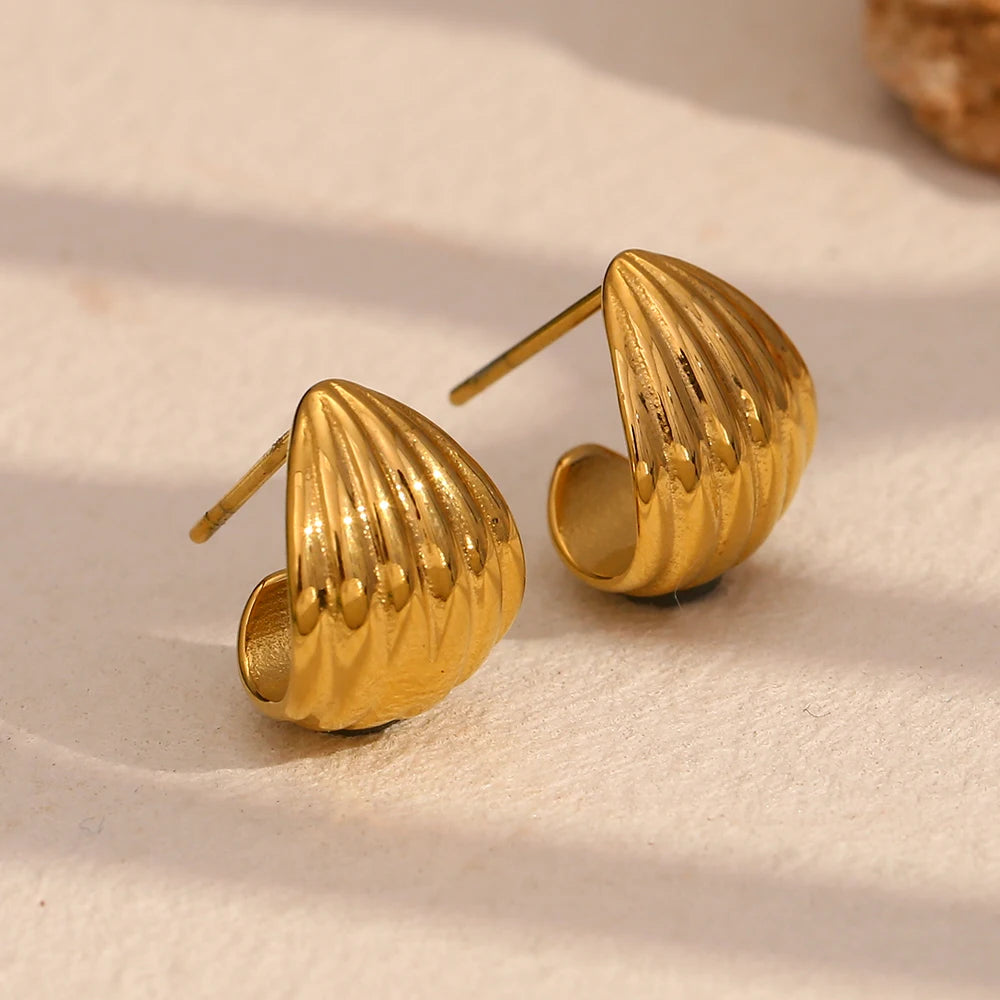 Ebbelle brinco listrado em forma de semente de melão, aço inoxidável, ouro 18k, estilo minimalista, joias femininas hipoalergênicas para presente de festa