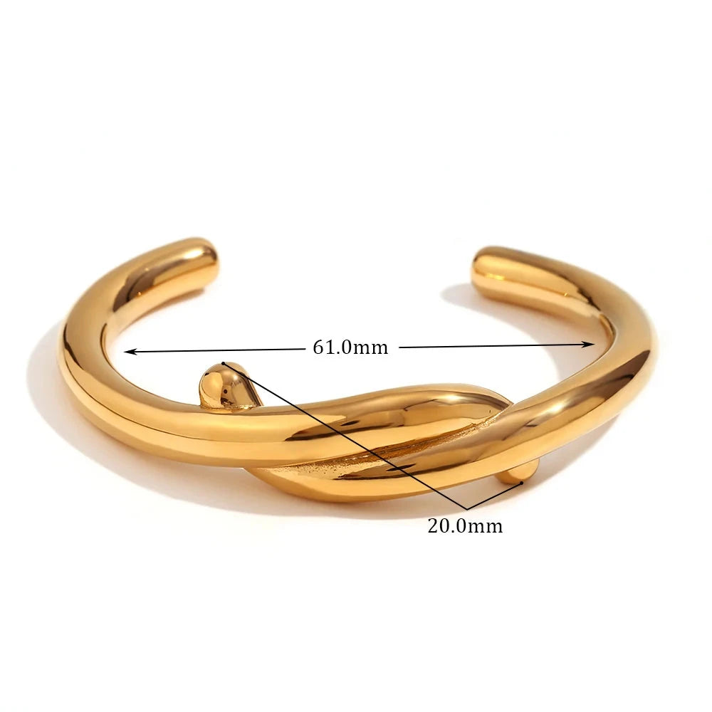 E.B. Pulseira Aberta Belle-Cross Strap para Mulheres, Pulseira Banhada a Ouro 18K, Acessórios em Aço Inoxidável 316L