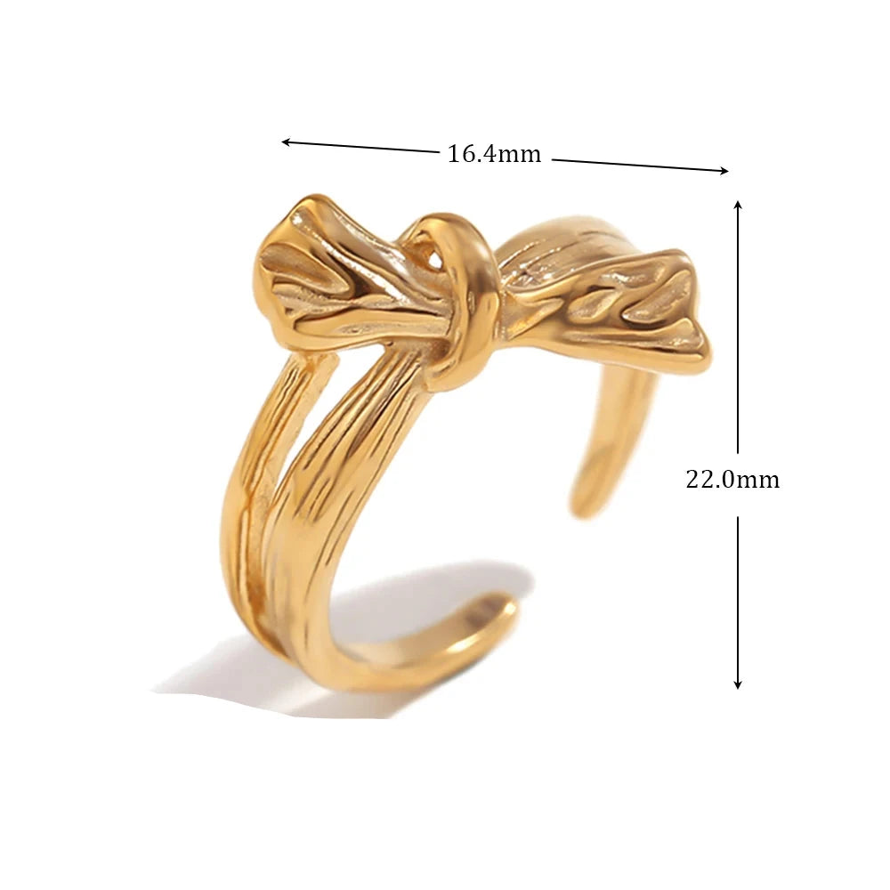 E.B. Belle Irregular Dentro Padrão Bow Ring, Decoração Banhado A Ouro 18K, Jóias de Aço Inoxidável 316L, Cor Prata