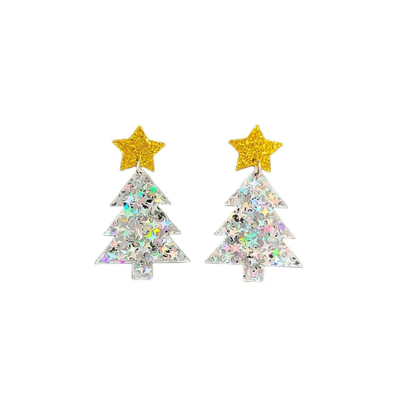 Glitter Acrílico Brincos De Árvore De Natal Para Mulheres, Brincos Estrela Coloridos Na Moda, Brinco Declaração De Planta, Presentes De Festa De Natal, Novo