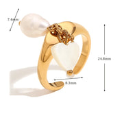 Ebbelle coração pérola concha borla abertura anel elegante bonito feminino jóias 316l aço inoxidável 18k banhado a ouro moda decorat