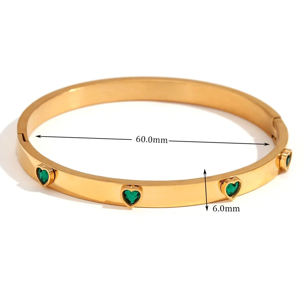 E.B. Pulseira Belle-Heart Zircon Fecho para Mulheres, Pulseira Hipoalergênica Banhada a Ouro 18K, Pulseiras em Aço Inoxidável 316L, Jóias