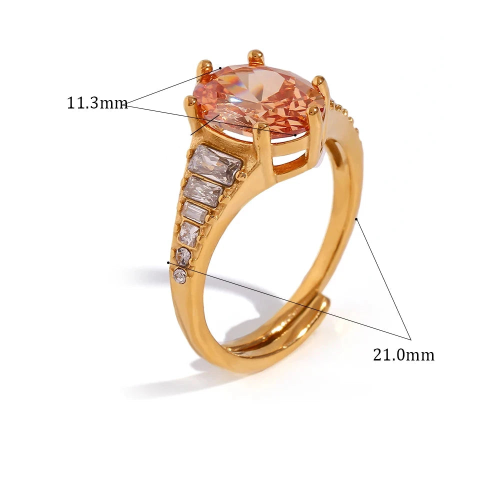 E.B. Anel Belle-Cocktail para Mulheres, Anel De Festa De Luxo, Cristal De Champanhe, Pedra Principal, Em Forma Oval, Jóia De Zircônia Cúbica, Anéis Ajustáveis