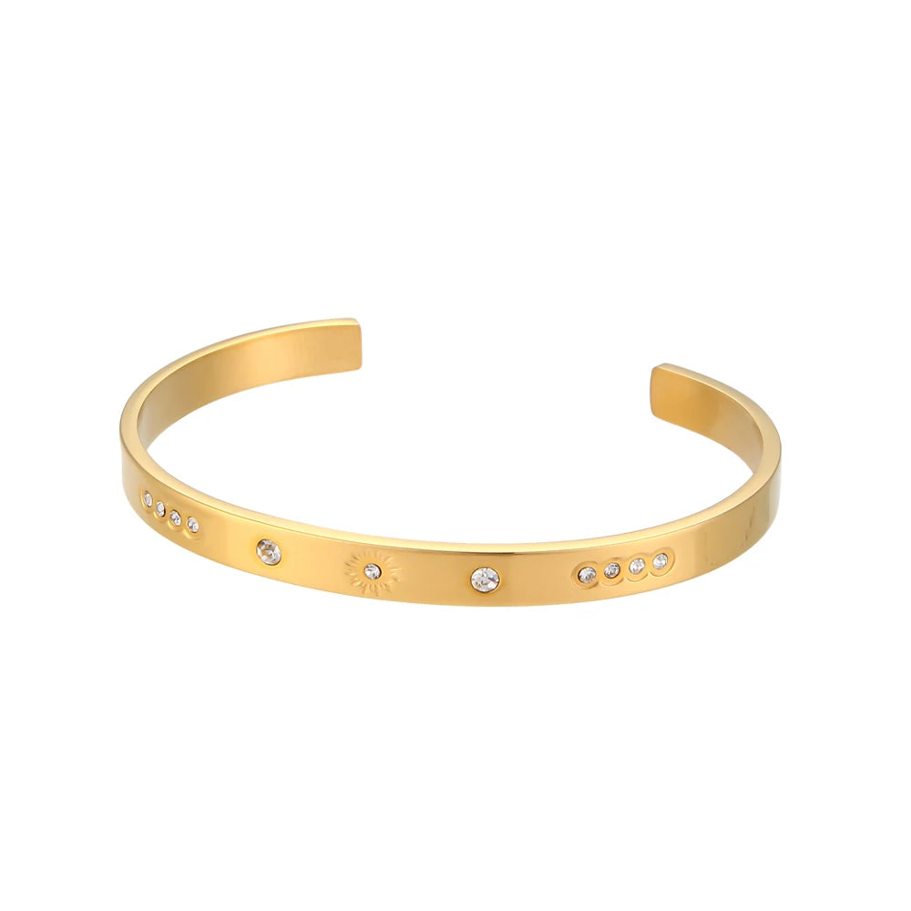 Ebbelle 18K banhado a ouro sem manchas cristal zircão pavimentar brilhante estrela lua manguito pulseiras para mulheres pulseiras de pulso