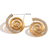 E.B. Belle-Spiral Conch Brincos para mulheres, brincos de broca adesiva, banhado a ouro 18K, aço inoxidável 316L, presente impermeável