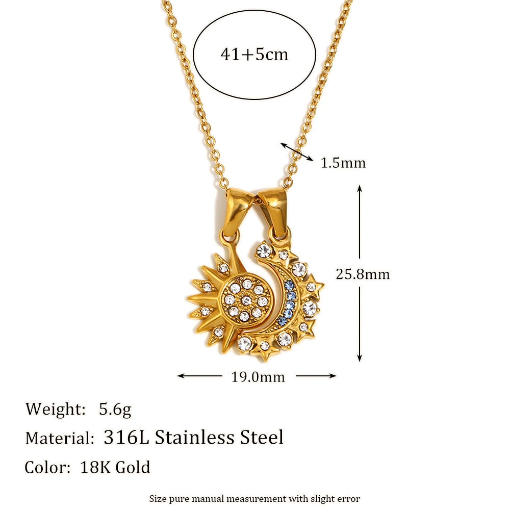 Ebbelle criativo completo strass sol lua pingente colar requintado feminino jóias de aço inoxidável 18k ouro para festa charme